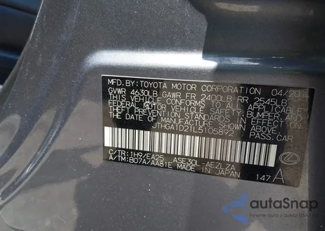 2020 Lexus Is 300 z USA, uszkodzony, nr VIN JTHGA1D21L5105892